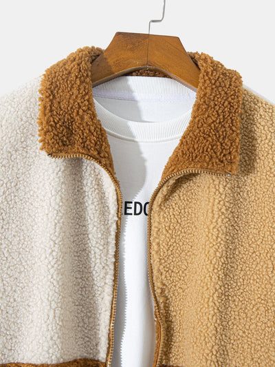 Farbblock Teddy Fleece Mantel